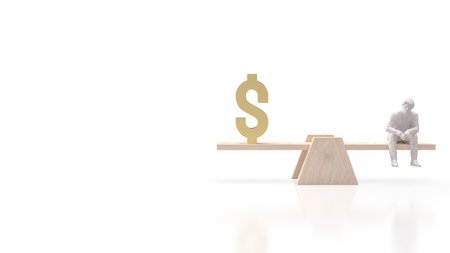man and scales gold dollar symbol for business or money concept 3d renderingの写真素材