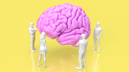 people and brain on yellow background for creative or teamwork concept 3d rendering