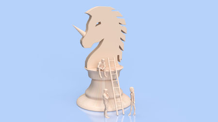 The man and wood unicorn chess  for Business concept 3d renderingの写真素材
