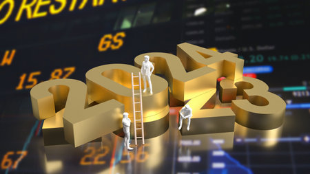 The gold number 2023 and 2024 for Business concept 3d renderingの写真素材