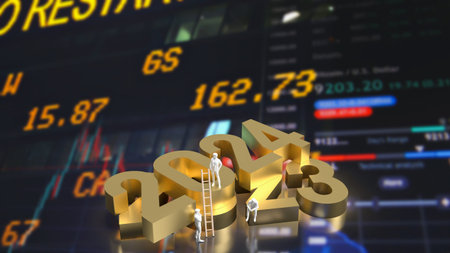 The gold number 2023 and 2024 for Business concept 3d rendering
