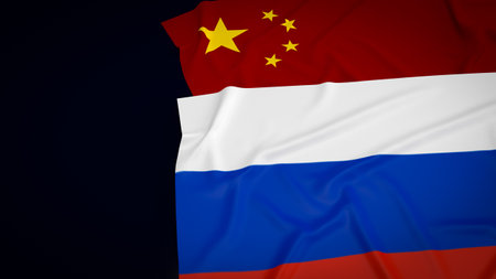 The China and Russia flag image 3d renderingの写真素材