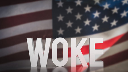 Woke text on America flag background  3d rendering