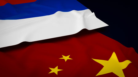 The China and Russia flag image 3d renderingの写真素材