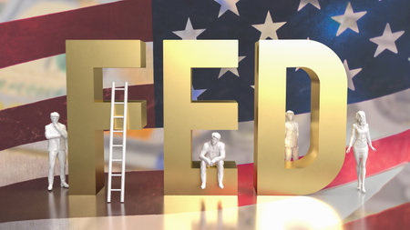 Wood tex fed and figure on Business background 3d renderingの写真素材