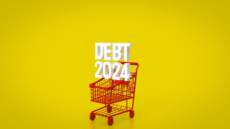 Debt 2024 in Super market cart for Business concept 3d rendering
