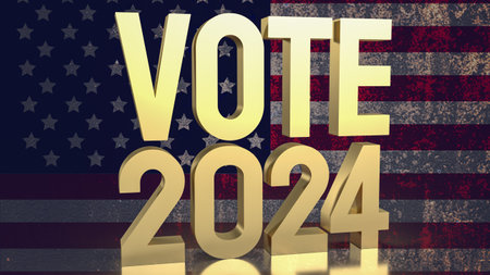 The text vote 2024 on united stage of America  flag  3d renderingの写真素材