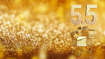 Gold number 5.5 on shopping cart for special offer concept 3d renderingの写真素材
