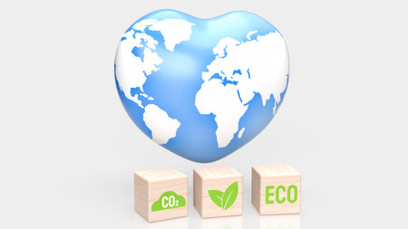Earth  map on heart for eco concept 3d rendering