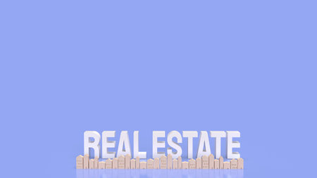 White real estate text and wood house for business concept 3d renderingの写真素材