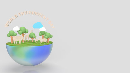 Earth and animal for world environment day 3d rendering