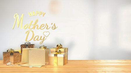 Happy mother's day gold color and gift box  for holiday concept 3d renderingの写真素材