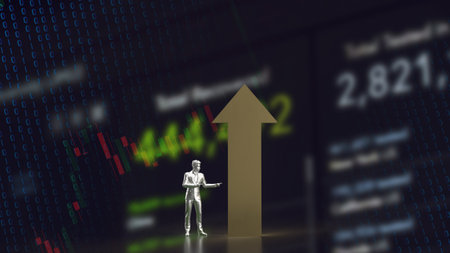 Gold Arrow and Business man  3d renderingの写真素材