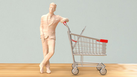 The man and shopping cart for Business concept 3d renderingの写真素材