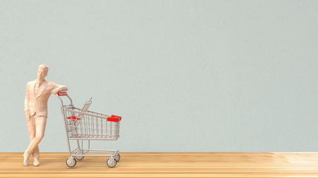 The man and shopping cart for Business concept 3d renderingの写真素材