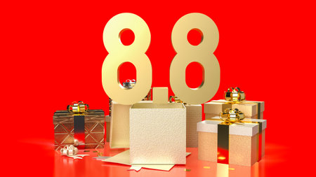 8.8 gold number and gift box for promotion concept 3d renderingの写真素材