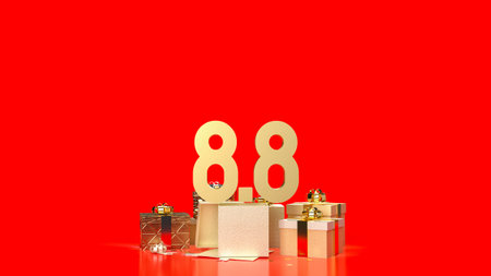 8.8 gold number and gift box for promotion concept 3d rendering