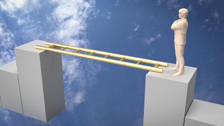 Man and stair on sky background 3d renderingの写真素材