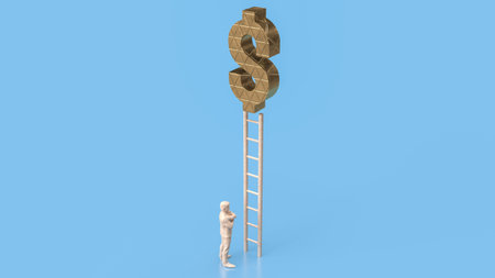 Business man looking stair to gold dollar symbol 3d rendering