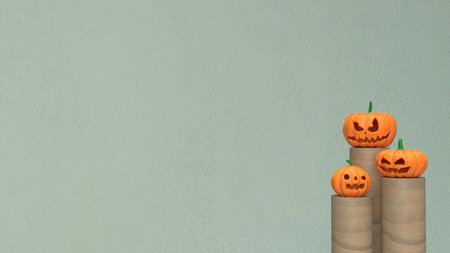 A Jack-o'-lantern is a carved pumpkin that is typically associated with Halloween. It is a decorative item that is often placed on doorsteps, windowsills, or used as part of Halloween displays.の写真素材