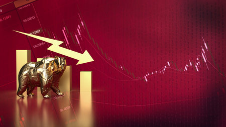 bear market is a financial term used to describe a prolonged period of declining prices in a particular financial market, such as stocks, bonds, commodities,の写真素材