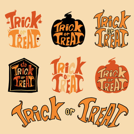 Trick or treat is a popular Halloween tradition in which children, often dressed in costumes, go door-to-door in their neighbourhoods asking for candy or treats.のイラスト素材