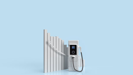 An EV (Electric Vehicle) station, also known as an electric vehicle charging station or EV charging point, is a location where electric vehicles can be charged with electricity.の写真素材