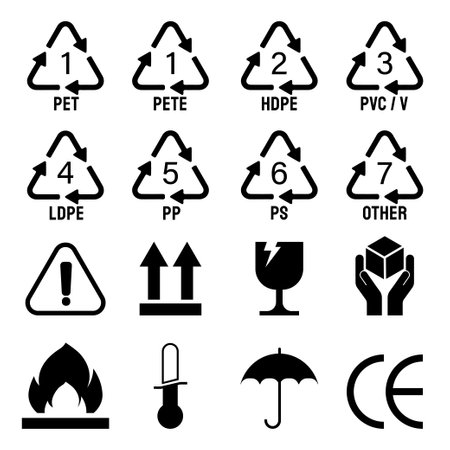 Packaging symbols are often standardised and serve to communicate important information to consumers, shippers, and handlers.のイラスト素材