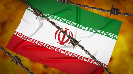 Iran flag on fire background 3d rendering.の写真素材