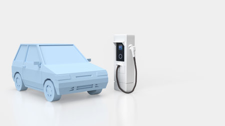 An EV  Electric Vehicle  station, also known as an electric vehicle charging station or EV charging point.の写真素材