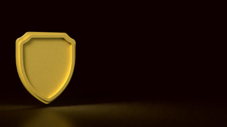 Gold shield on Black Background for security concept 3d rendering.の写真素材