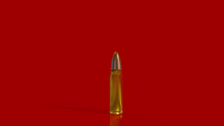 Gold Bullet on red Background for war or criminal concept 3d rendering.の写真素材