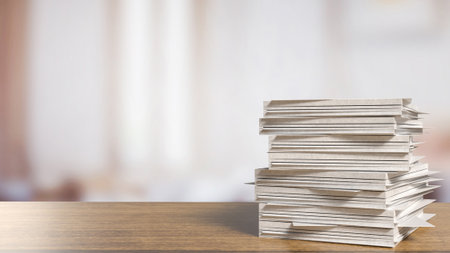 Paper on wood table for Background or Business concept 3d rendering.の写真素材