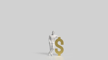 Business man and gold dollar symbol on white background 3d rendering.の写真素材