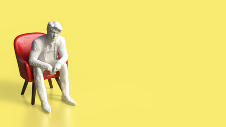 Man sit and red chair  on yellow background 3d rendering.