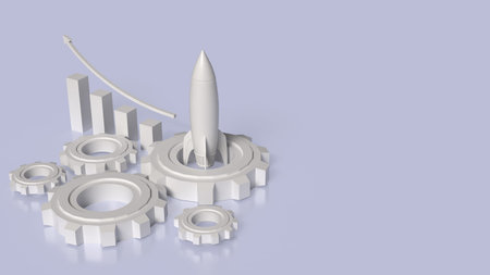 Rocket chart and gear for Business concept 3d rendering.