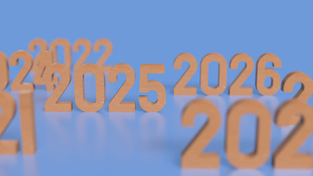 2025 Wood number on blue background for newyear concept 3d rendering.