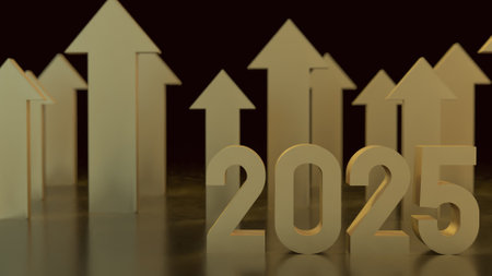 2025 number and arrow up for business concept 3d rendering.の写真素材