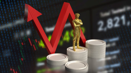 Arrow up and coins for Business concept 3d rendering.の写真素材