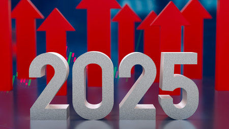 2025 number and arrow up for business concept 3d rendering.