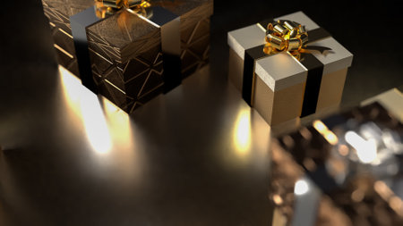 Gift box is a decorative container designed to hold a present. It is often used to enhance the presentation of a gift, making it more visually appealing and special for the recipient.の写真素材