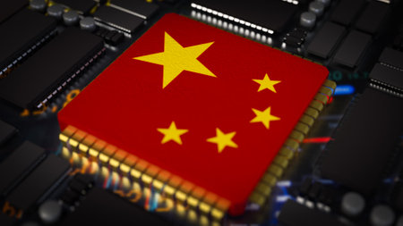 China flag on pcb  board for technology concept 3d rendering.の写真素材