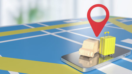 Car and check point on mobile phone for travel or applications concept 3d rendering.
