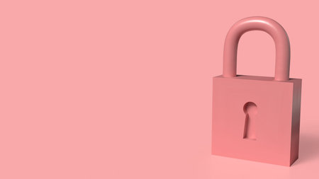 Lock key on pink color background for security concept 3d rendering,
