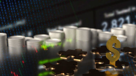 Dollar symbol and jigsaw for Business 3d rendering.