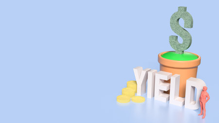 Dollar symbol  in plant and coins for yield concept 3d rendering.