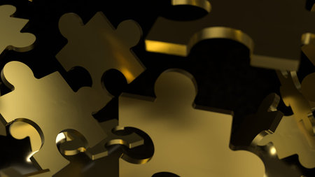 Gold Jigsaw on Black background  for Business or technology concept 3d rendering.