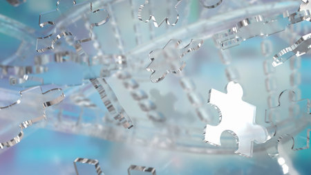 Glass Jigsaw on Dna background  for sci or education concept 3d rendering.