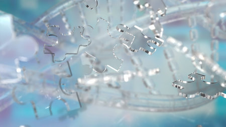 Glass Jigsaw on Dna background  for sci or education concept 3d rendering.