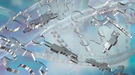 Glass Jigsaw on Dna background  for sci or education concept 3d rendering.の写真素材